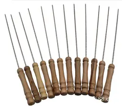 10pcs/set BBQ Roasted Bulk Wood Handle with a Large Flat Plate of Stainless Steel Flattened Meat String Signed Skewers OK 0588