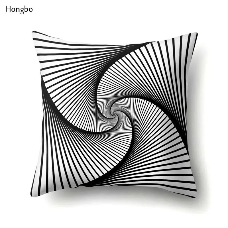 Hongbo Geometry federa per cuscino astratta nera bianca a strisce punteggiate griglia geometrica federa per cuscino almohada