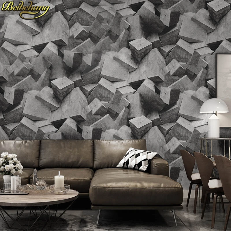 beibehang 3d stereo vintage cement gray geometric abstract wallpaper bar coffee KTV personality wall paper roll home improvement