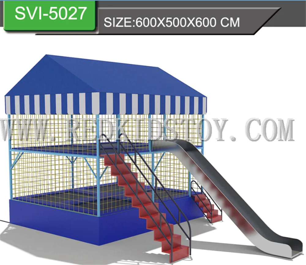 Parque de trampolín de doble piso para niños a precio de fábrica, parque de trampolín comercial interior cerizado CE HZ-LG039