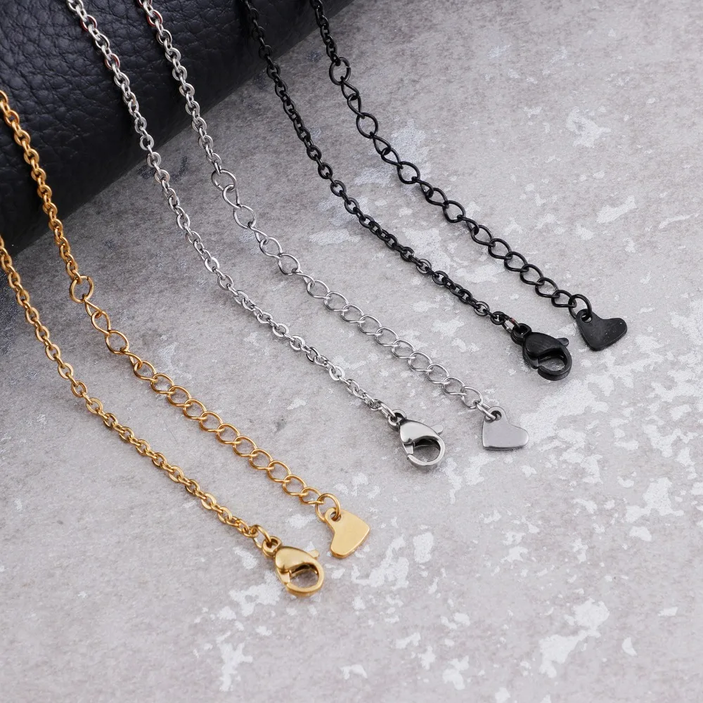 Stainless Steel Singapore Chains Necklace 2mm Black/Gold Color Heart Charm Choker Women Birthday Gift To Girlfriend