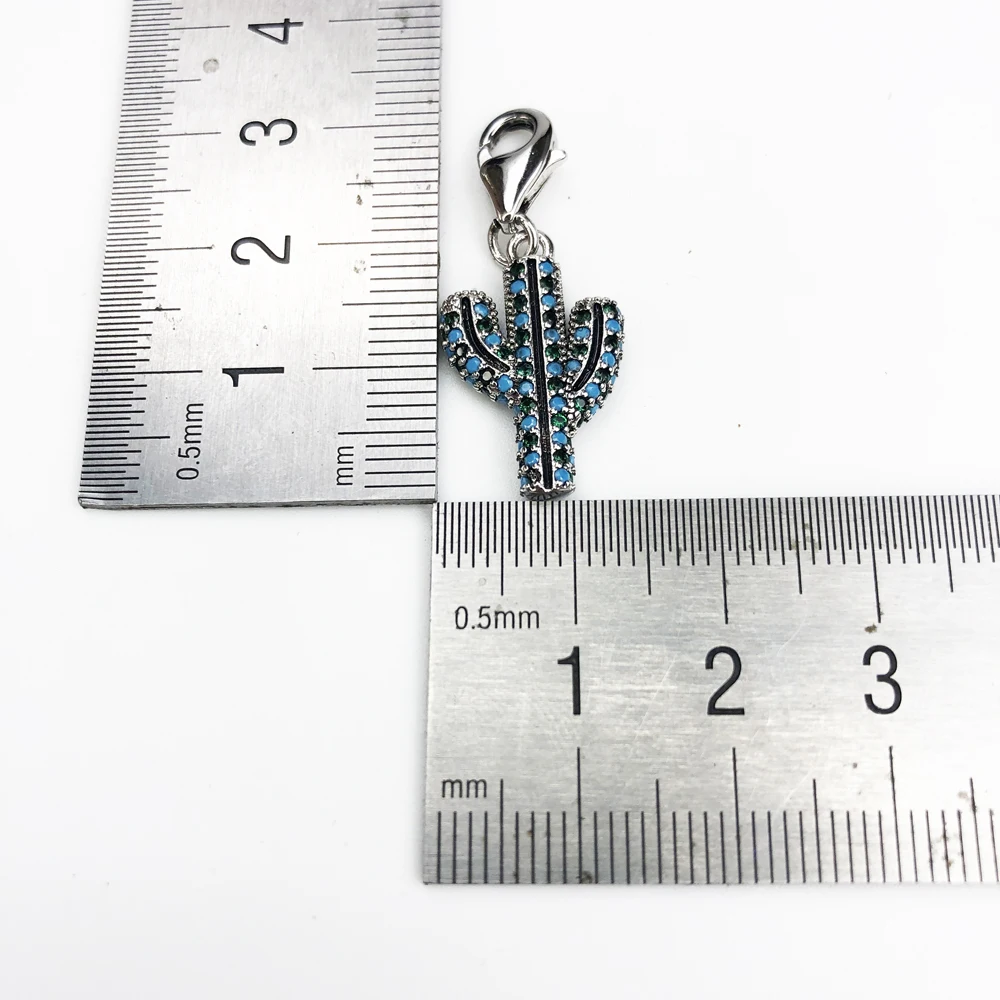 Blau Cactus Charm Feine Schmuck Europa Club Trendy Frauen Geschenk In 925 Sterling Silber – Detail 3