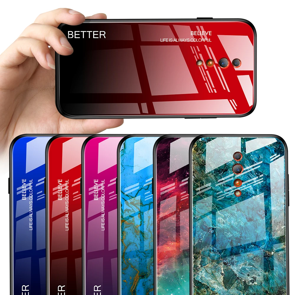 For OPPO Reno 10X ZOOM Case Luxury Marble Grain Gradient Hard Tempered Glass Back Cover Case for oppo reno z phone shell