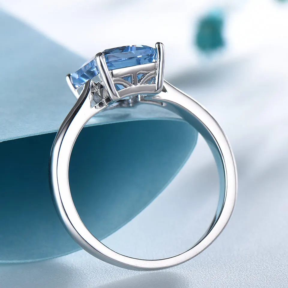

UMCHO Luxury Created Aquamarine Gemstone Rings for Women Solid 925 Sterling Silver Wedding Engagement Fine Jewelry Part Gift New