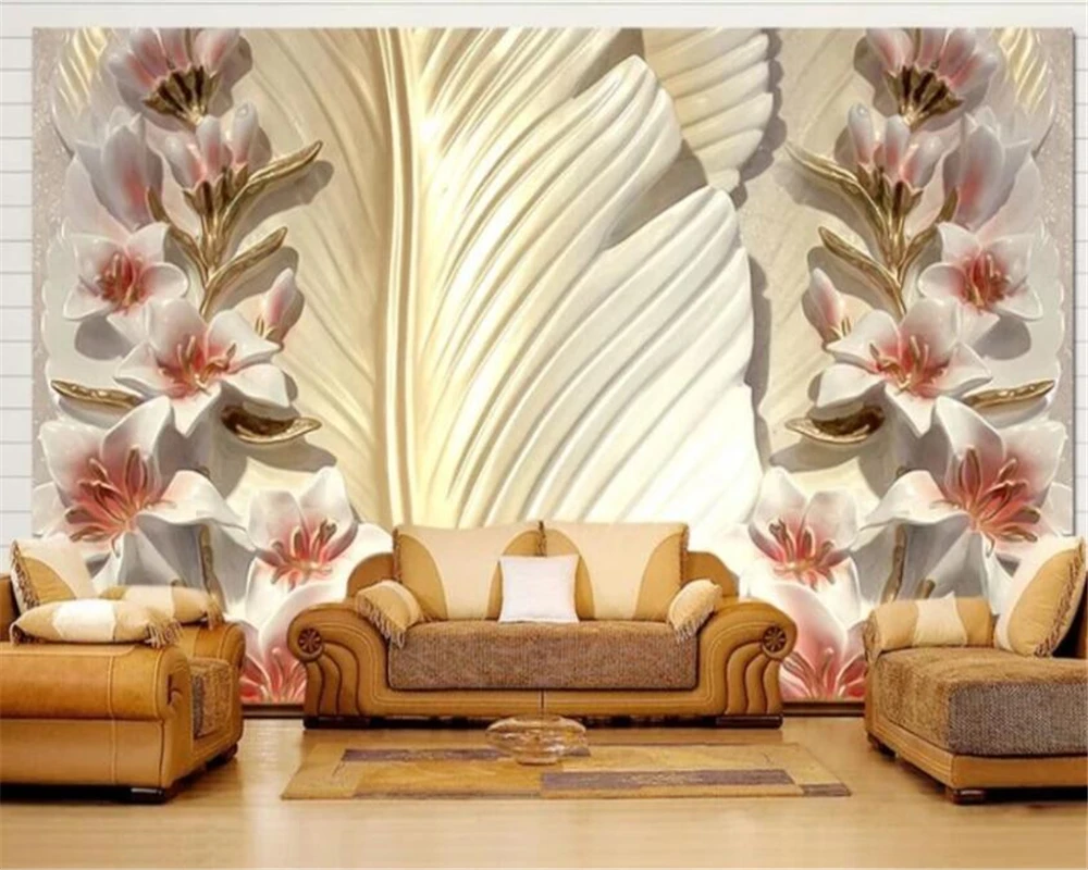 

wellyu Custom wallpaper 3d mural Обои feather flower relief living room bedroom stereo TV wall papers home decor papel de parede