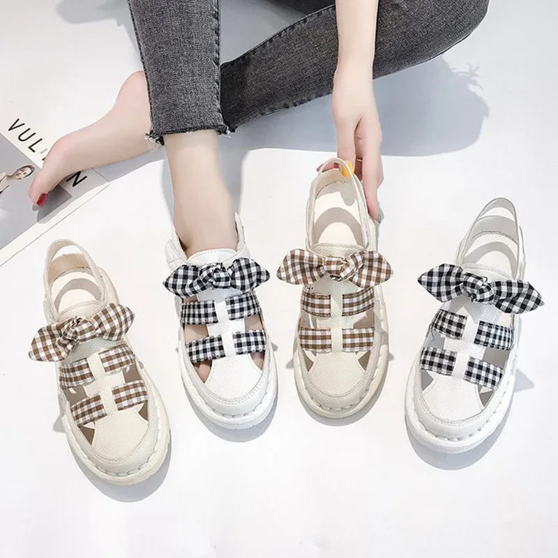 

2019 Summer New Sandals Thick Middle Heel Student Casual Bowknot Princess Kawaii Girl Women Shoes