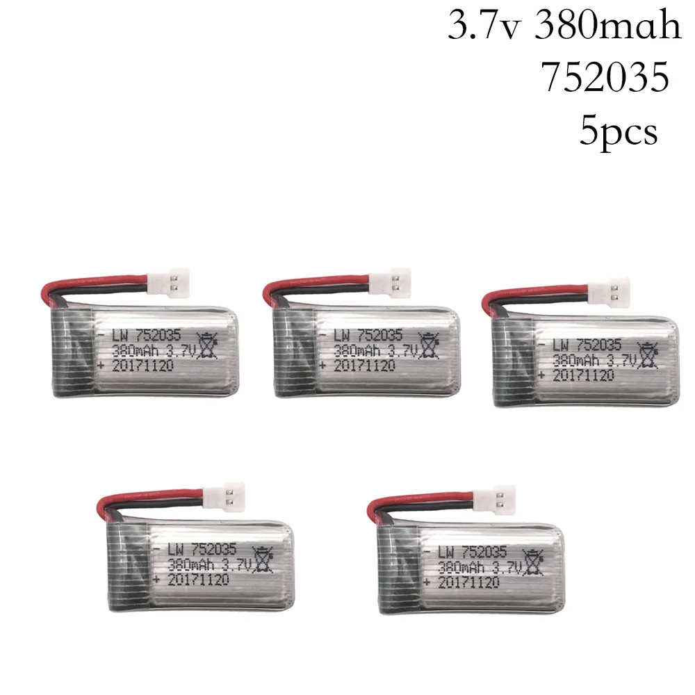 

5pcs/lot 3.7V 380mAh 25C Lipo Battery Spare Replacement for For Hubsan X4 H107 H107L H107D JD385 JD388 RC Aircraft Multi-Rotors