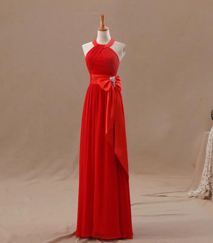 Vestidos de dama de honor largos rojos de gasa, vestidos de dama de honor de línea a que no combinan, vestidos de fiesta de dama de honor de talla grande, recién llegados, 2018