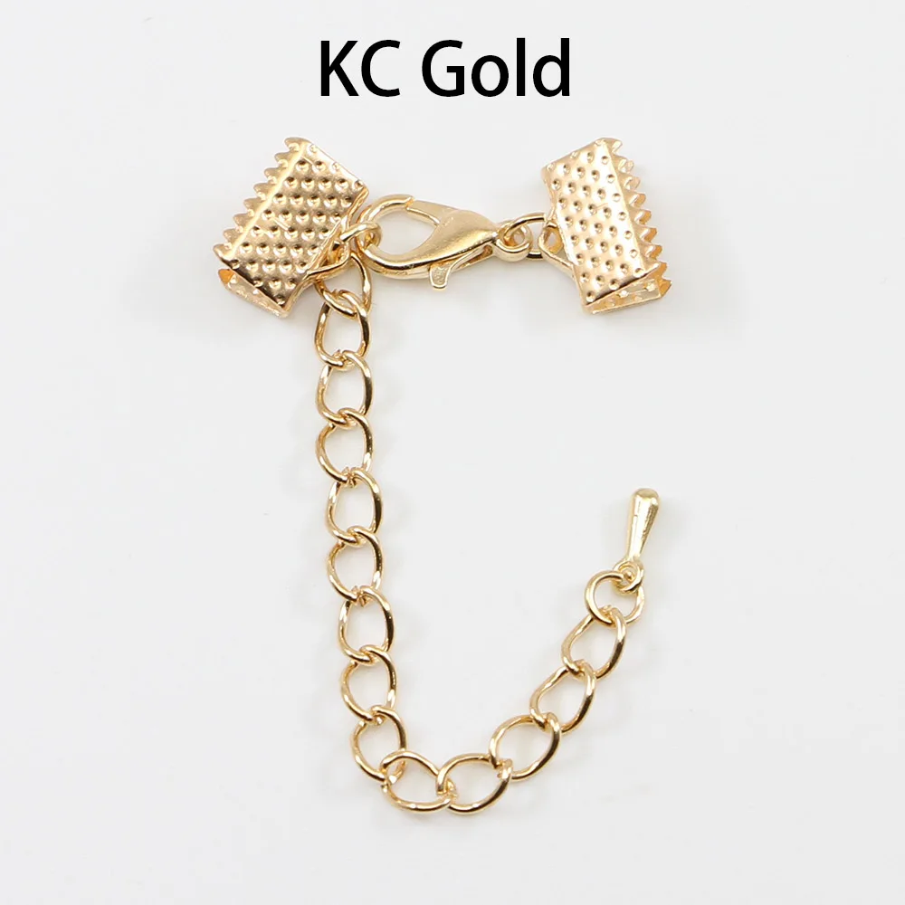 10pcs/lot Ribbon Leather Cord End Fastener Clasps With Chains Lobster Clasps Connectors For Bracelet Diy Jewelry Making Findings