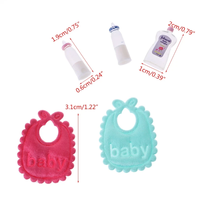 New 1:12 Baby Bottles Shampoo Bib Set Doll House Miniature Nursery Accessory Oct20-A