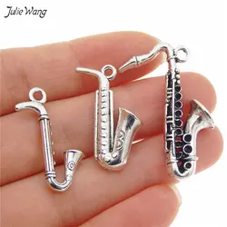 Julie Wang 6pcs Mixed Music Instrument SaxoPhone Charms Antique Silver Color Alloy Pendant Jewelry Keychain Necklace Accessory