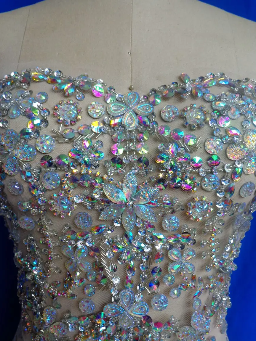 A15 Hand made crystals trim patches clear AB colour sew on Rhinestones applique 48*32cm for top dress skirt DIY accessory