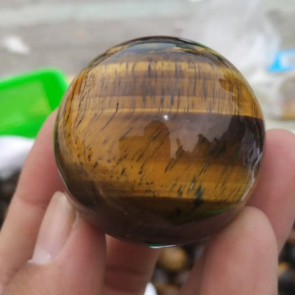 CARVED - (1) TIGER'S EYE 45mm Crystal Ball (Sphere) w/Description- Healing Stone