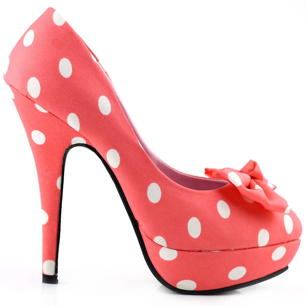 LF30406-2 Ladies Cute Bow Satin Polka Dot Party/Club Platform High Heels Pumps Court Shoes