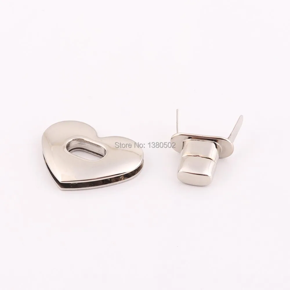 2sets 32mm Heart Shape silver  Color Purse Bag Lock Decoration for leather Craft