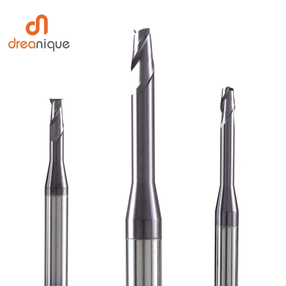 Dreanique carbide end mill 2 flute end mill d0.5-d2.0 for milling deep slot mold making long neck end mills cnc milling cutter