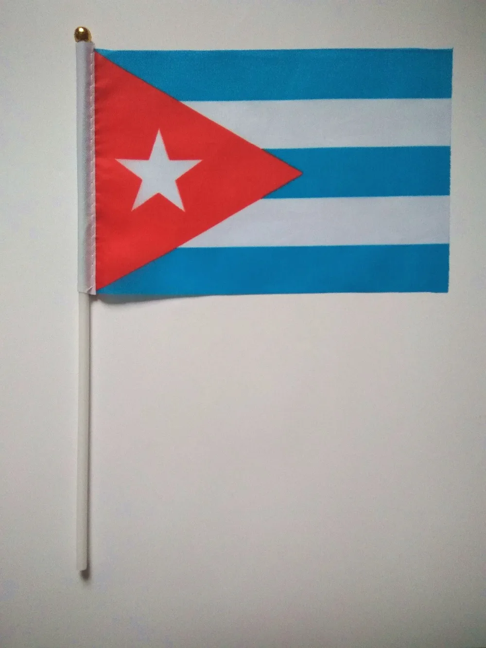 Wholesale Hand wave banners Cuba fan small National flags polyester materials with pole 14*21 cm