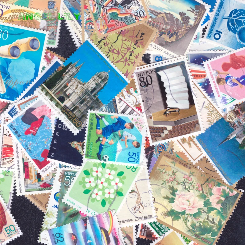 50 PCS All Different Japanese  Postage Stamps With Post Mark Off Paper For Collection