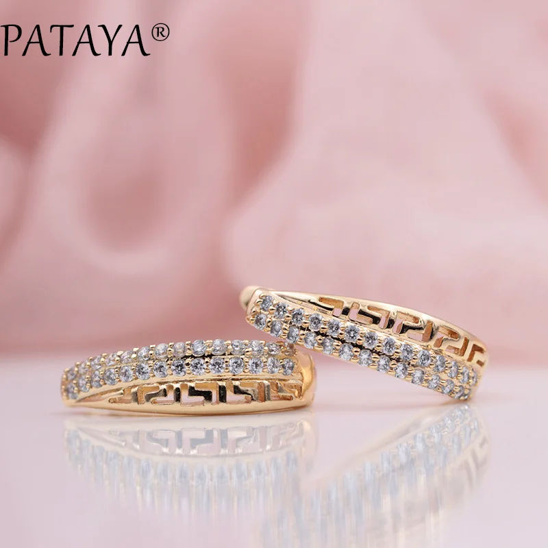 PATAYA New 585 Rose Gold Color Micro-wax Inlay Natural Zircon Big Long Dangle Earrings Women Hollow Wedding Luxury Fine Jewelry