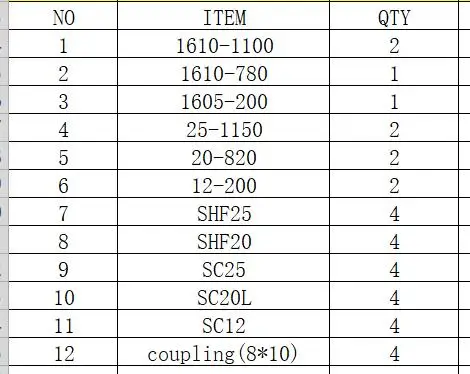 

SFU1610 SFU1605 25mm 20mm 12mm linear shaft SHF25 SHF20 SC25UU SC20LUU SC12UU coupling 8*10mm