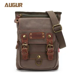 Augur 2023 Canvas Leather Crossbody Bag Men Military Army Vintage Messenger Bags Shoulder Bag Casual Travel school Bags 3033