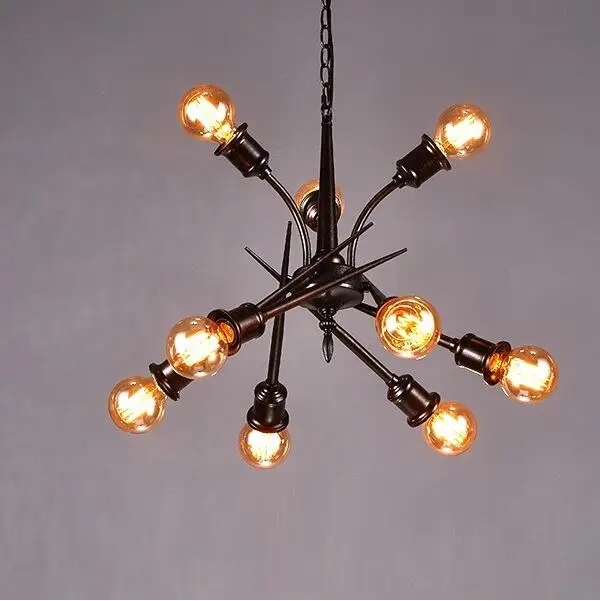 IWHD 9 Heads Pending Lighting Fixtures Living Room Style Loft Vintage Industrial Pendsnt Lights Iron Retro Lamp Bar Cafe Lampara