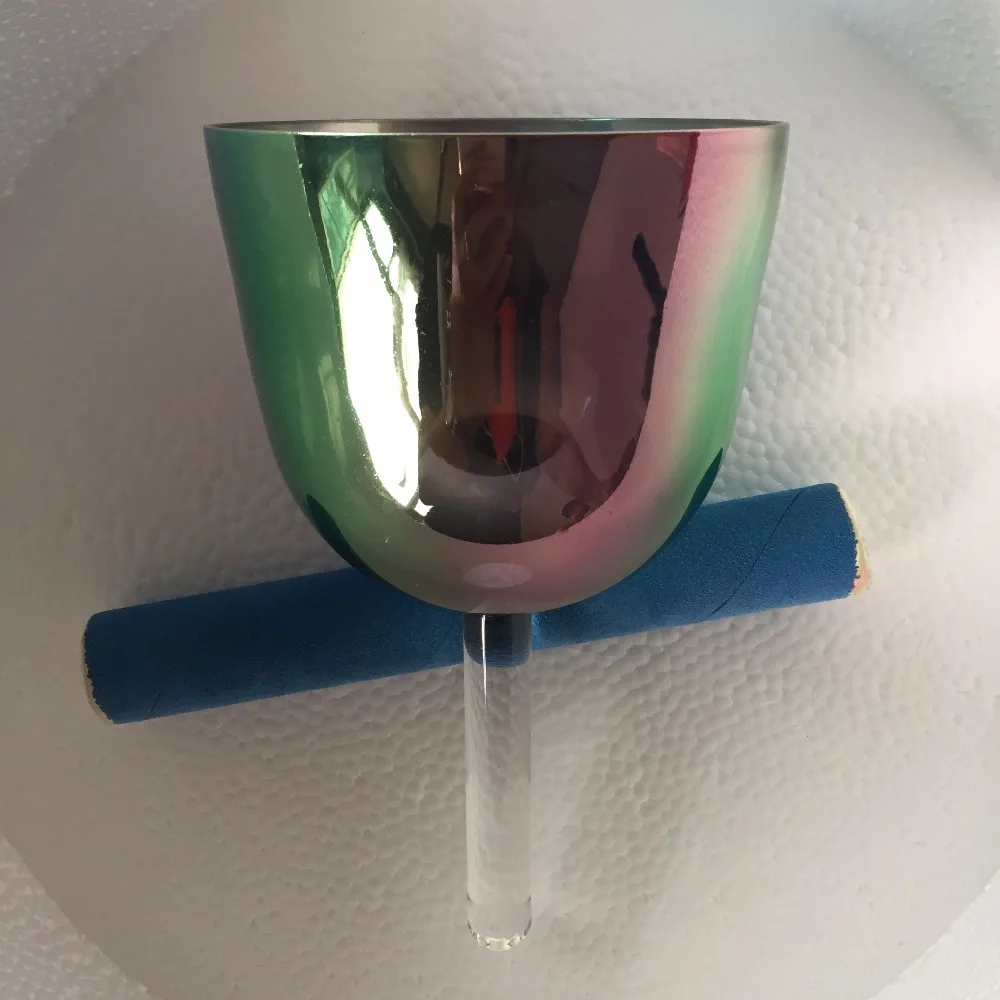 

On sales A#( sharp) note Titanum Rainbow color crystal singing handle bowl for pineal chakra factory wholesale price.