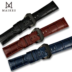 MAIKES New design 22mm 24mm 26mm watch accessories watchbands genuine leather watch band strap for Panerai watch bracelet belt