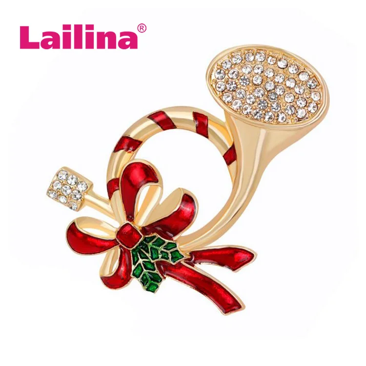 

Winter Christmas Women Trumpet Brooches Female Bowknot Leaf Clear Crystal Alloy Pins Accessories decoration