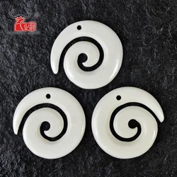 3PCS Handmade Carved Yak Bone Spiral Pendant New Zealand Maori Style Bone white Beads DIY Jewelry Accessory 29mm