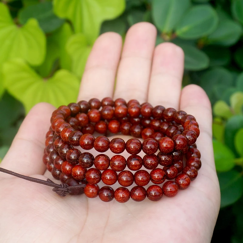 6mm / 8mm * 108 * AAA Natural Red Sandalwood with Gold Star Beads Japa Mala Prayer Bracelet or Necklace DIY Accessories Yellow