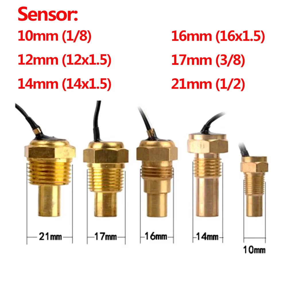 1PC Round LED Digital Water Temperature Voltmeter 2 in 1 Gauge with Sensor Head 10MM 12MM 14MM 16MM 17MM 21MM