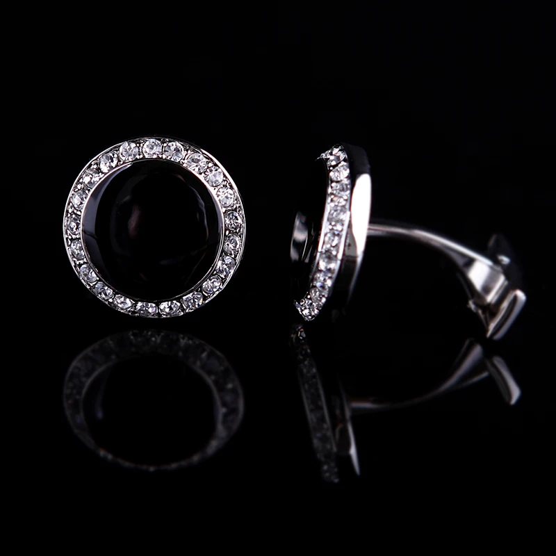 KFLK Jewelry French shirt  Black cufflink for mens Brand Crystal Cuff link Wholesale Round Button High Quality guests