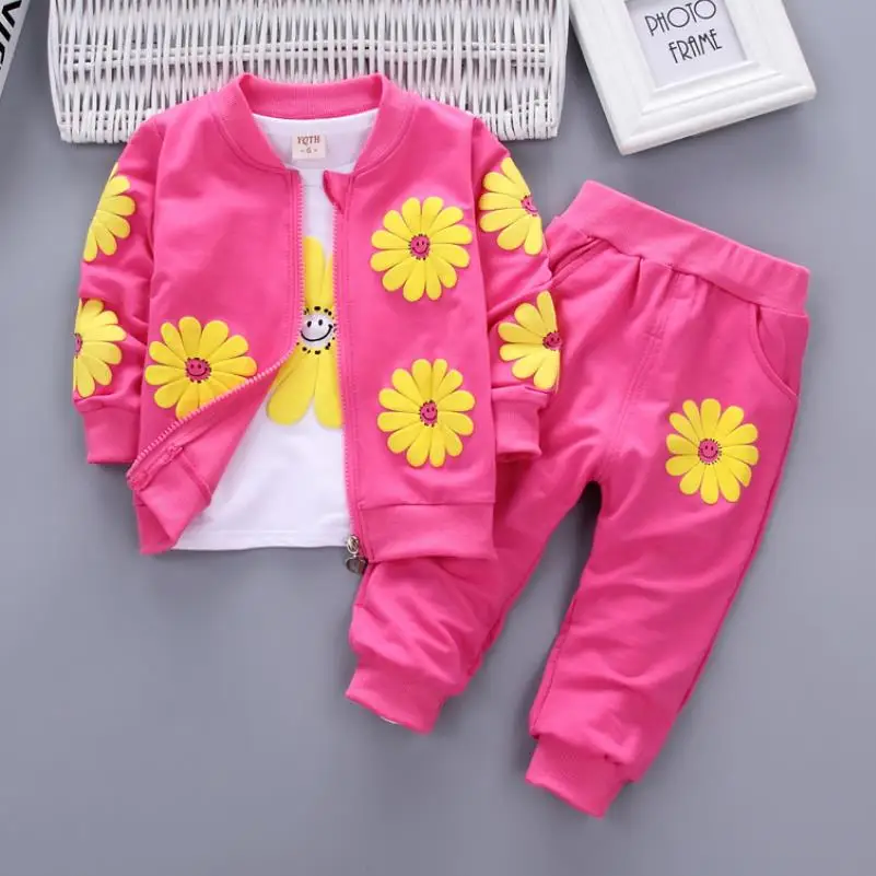 2023 echt Roupas Infantis kinder Kleidungsstück Frühling Und Herbst Neue Mädchen Reine Baumwolle Druck Drei-stück Kind Anzug 0-4y – Detail 2