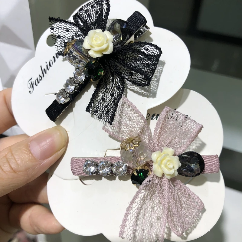 New Elegant Women Shining Hair Clip With Crystal Bowknot Flower Wedding Hairpin Headwear For Women Slide Grips Hair Accessories