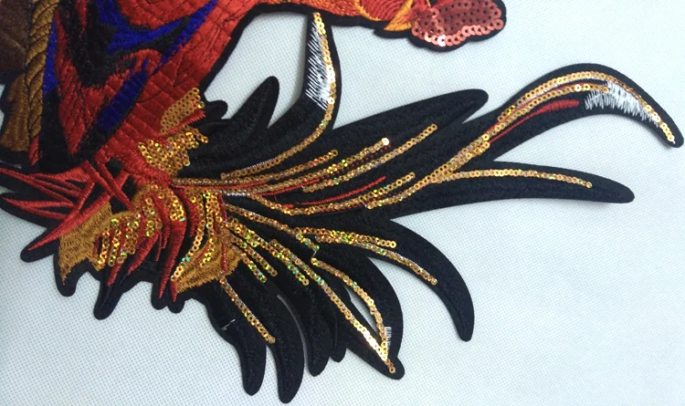 The Cock Crow Sequins Applique Large Embroidery Rooster Big Rooster Patch For Clothes