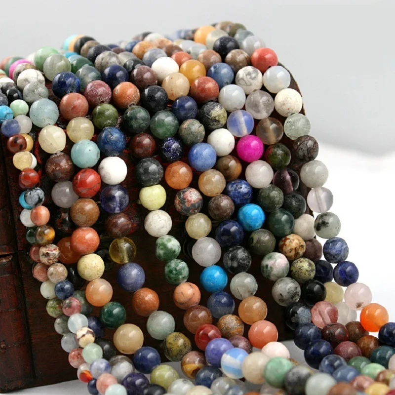 Perles d'espacement rondes semi-précieuses naturelles de 4 mm, 6 mm, 8 mm, couleurs mélangées aléatoires, pour la fabrication de bijoux DIY (bracelets, colliers)