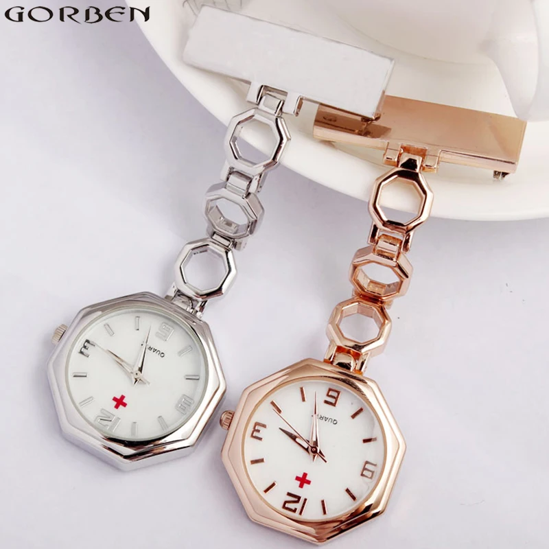 Paramedic Brooch Clip-on Rose Gold Silver Fob Nurse Pocket Watch Stainless Steel Nursing Clock For Doctors Medicals Gifts