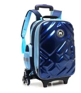 Saco de trole 3D infantil com rodas para escola, Kids Rolling Bag on Wheels, Bolsa de viagem, mochila, 6 rodas