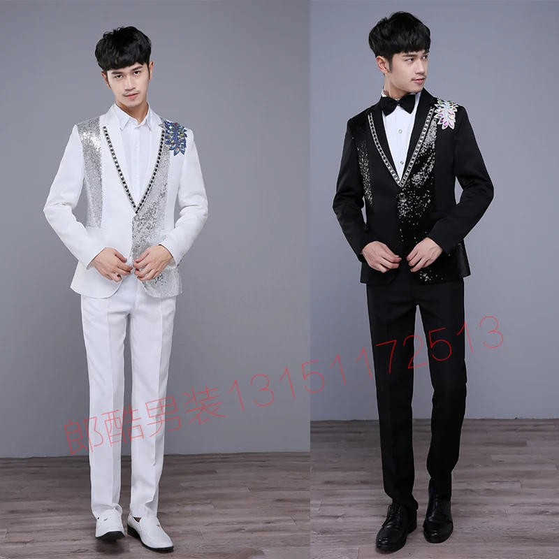 

The new young men embroidered black singer master of ceremonies presided over the annual meeting of costumes singer Slim suit