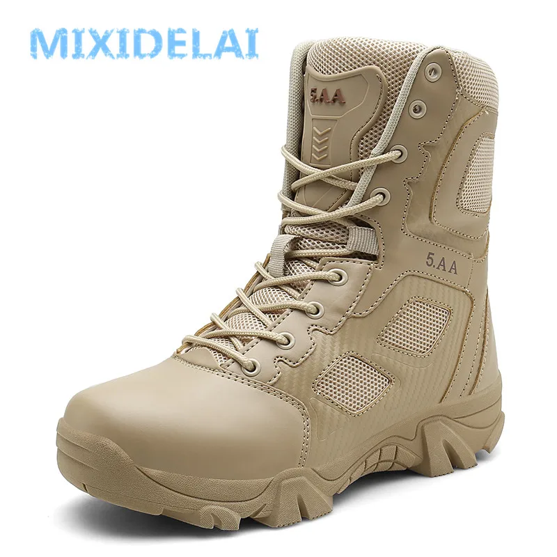 MIXIDELAI Size 39-47 Desert Tactical Mens Boots Wear-resisting Training Boots Waterproof Outdoor Hiking Men Combat Ankle Boots