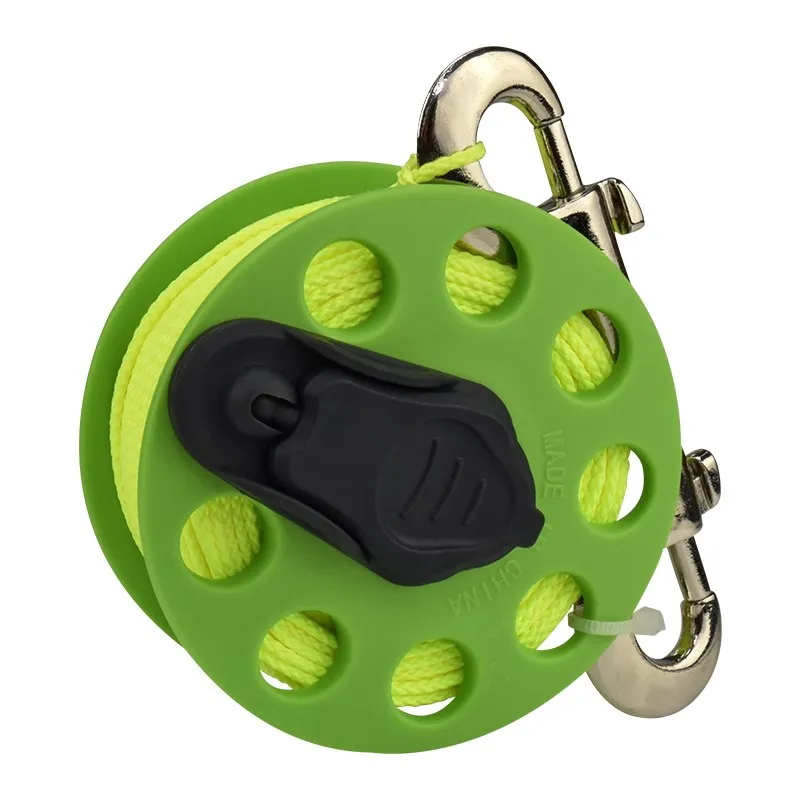 スキューバダイビングフィンガーリール、洞窟探検ツール、金属フック、ナイロンラインスレッドスプール、デュアルワインディングハンドル、ダイバーアクセサリー、長さ30m