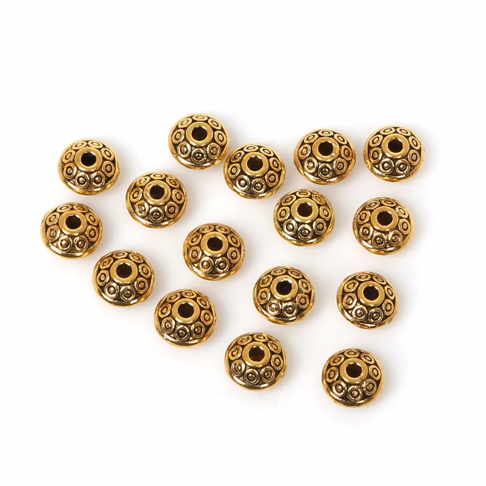 50Pcs/Lot Metal UFO Shape 6mm Mix Antique Gold/Bronze Plated Spacer Bead Cone Pattern Loose DIY Beads for Jewelry Making