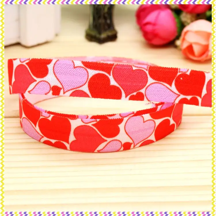 DHK 5/8'' 5yards Elastic FOE valentine heart printed headband headwear diy decoration OEM Wholesale C165