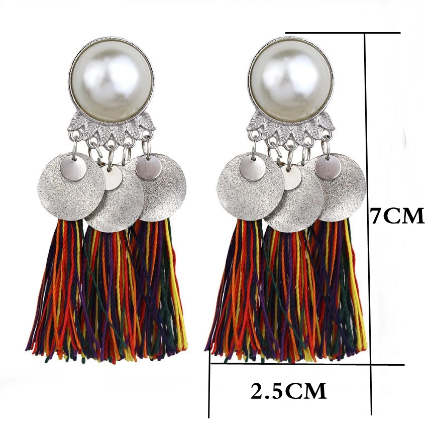 Bohemian Charm Big Tassel Dangle Earrings for Women Girl Ethnic Vintage Fringe Resin Pearl Long Drop Earring Jewelry Party Gift