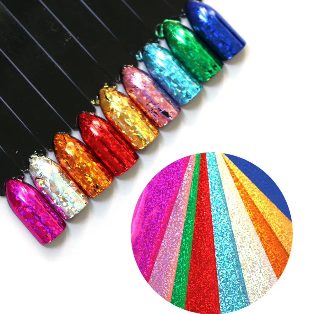 9 Pc/Set Nail Transfer Stickers Holographic Cat's Eye Art Foils Silver Starry Mix Colorful Decals Metallic Paper DIY Color