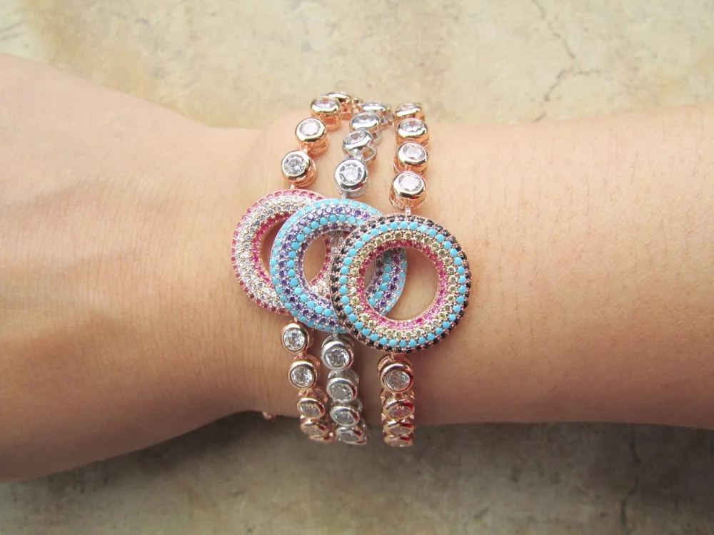 2022 promotion becautiful micro pave circle cz tennis girl adjust bracelet bangle on sale