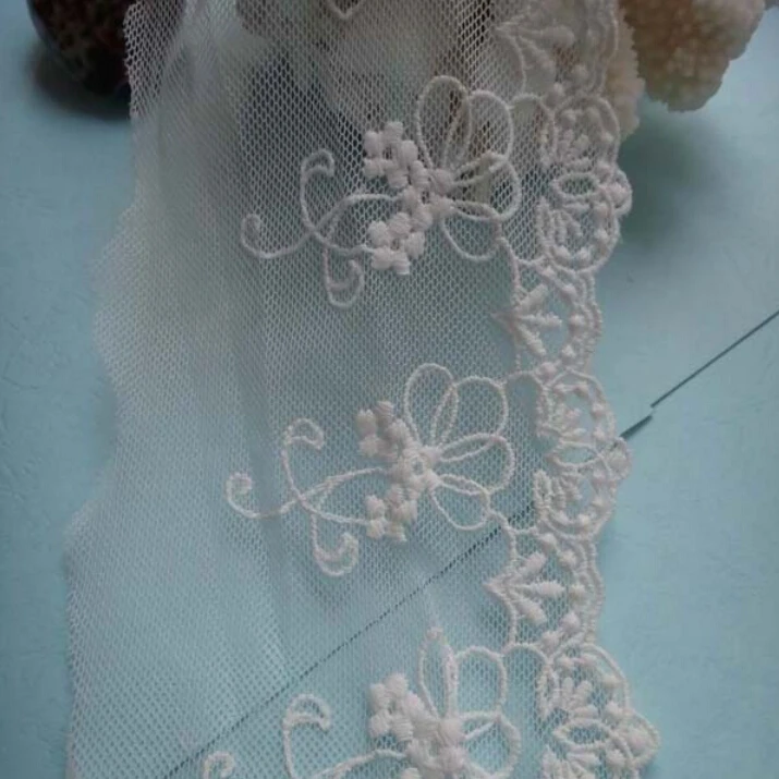 

10 yard/lot width 3.94" 10cm white mesh embroidered lace trim ribbon fabric textiles for dress 27600L4K209