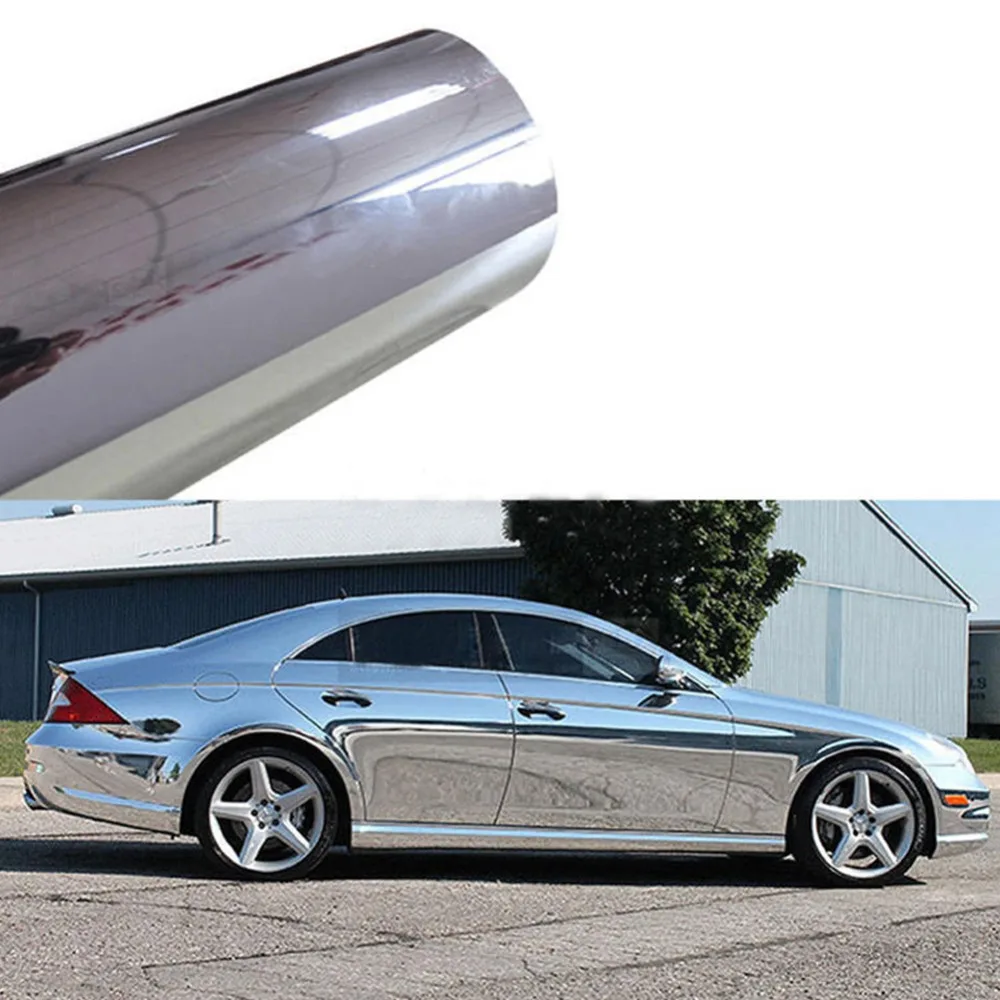 3D Car Body Sticker Vinyl Film Car Silver Chrome Glossy Color Vehicle Electro Caoring Vinyl Film Decal Car Styling Accessories