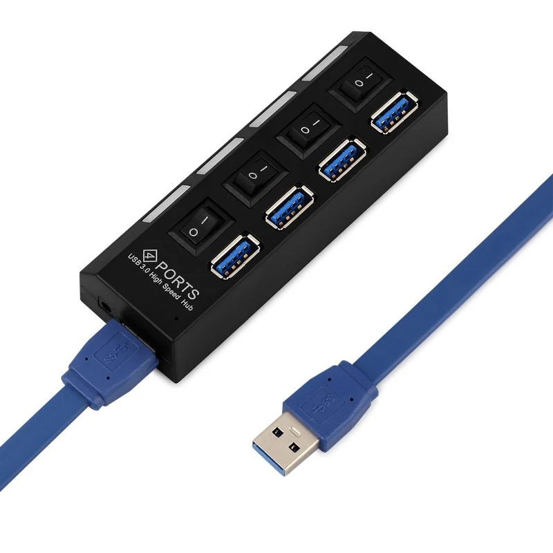 eSYNiC 4 Port Hub USB 3.0 2.0 Multi Splitter High Speed Adater Cable With Switch For Desktop Laptop PC Mac Charging Bus USB Hub